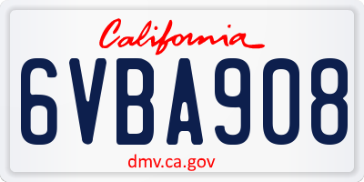 CA license plate 6VBA908