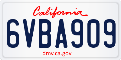CA license plate 6VBA909