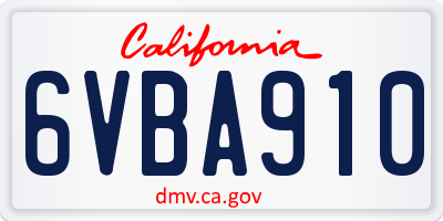 CA license plate 6VBA910