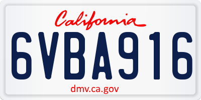 CA license plate 6VBA916