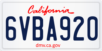 CA license plate 6VBA920