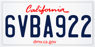 CA license plate 6VBA922