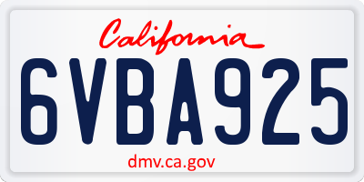 CA license plate 6VBA925