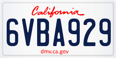 CA license plate 6VBA929