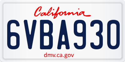 CA license plate 6VBA930