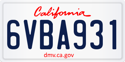 CA license plate 6VBA931