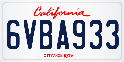 CA license plate 6VBA933