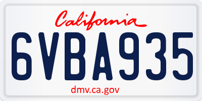 CA license plate 6VBA935
