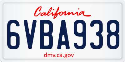 CA license plate 6VBA938