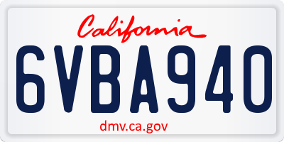 CA license plate 6VBA940
