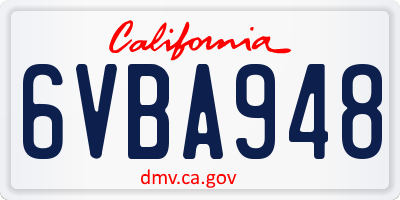 CA license plate 6VBA948