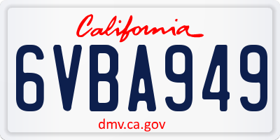 CA license plate 6VBA949