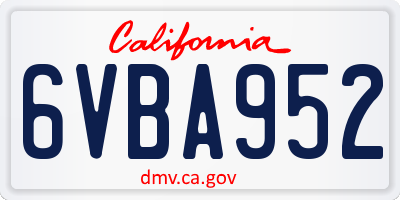CA license plate 6VBA952