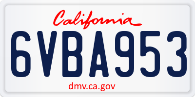 CA license plate 6VBA953