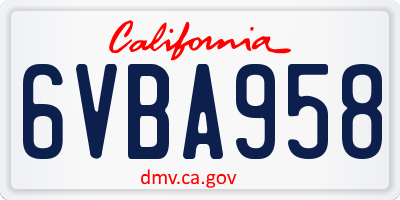 CA license plate 6VBA958