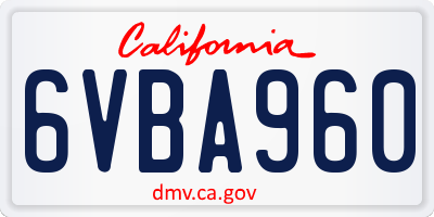 CA license plate 6VBA960