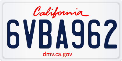 CA license plate 6VBA962