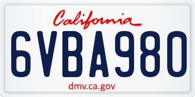 CA license plate 6VBA980