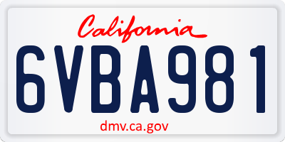 CA license plate 6VBA981