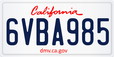 CA license plate 6VBA985