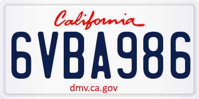 CA license plate 6VBA986