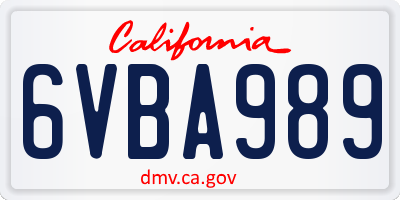 CA license plate 6VBA989