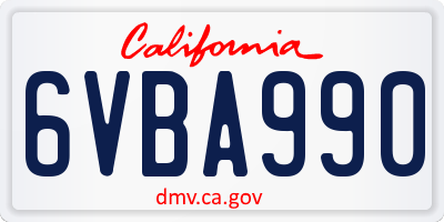 CA license plate 6VBA990
