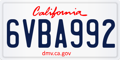 CA license plate 6VBA992