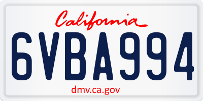 CA license plate 6VBA994