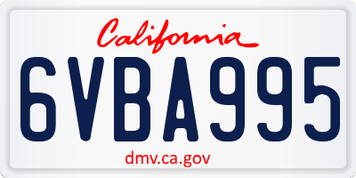 CA license plate 6VBA995