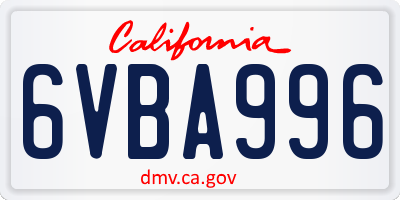 CA license plate 6VBA996