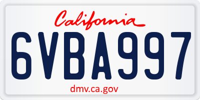 CA license plate 6VBA997