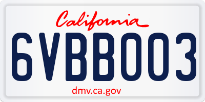 CA license plate 6VBB003