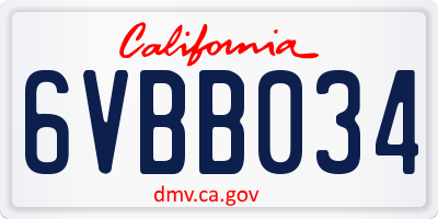 CA license plate 6VBB034
