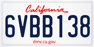 CA license plate 6VBB138