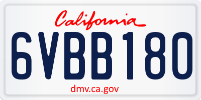 CA license plate 6VBB180