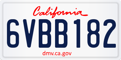 CA license plate 6VBB182