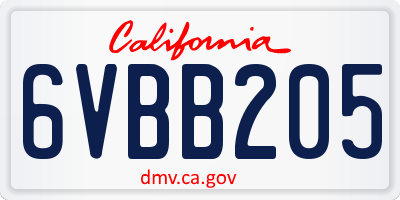 CA license plate 6VBB205