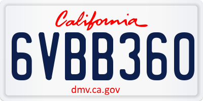 CA license plate 6VBB360
