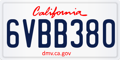 CA license plate 6VBB380