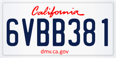 CA license plate 6VBB381