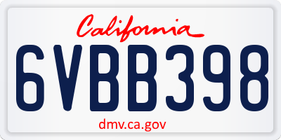 CA license plate 6VBB398