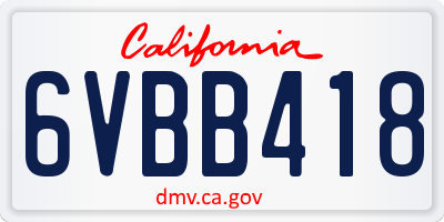 CA license plate 6VBB418