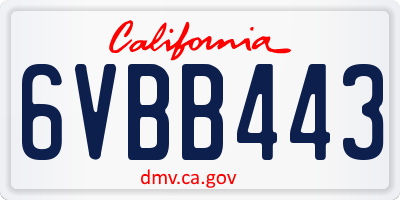 CA license plate 6VBB443