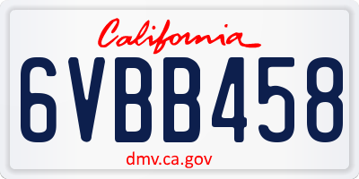 CA license plate 6VBB458