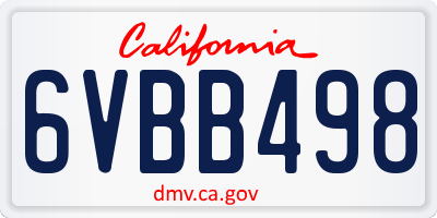 CA license plate 6VBB498