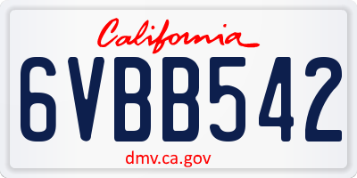 CA license plate 6VBB542