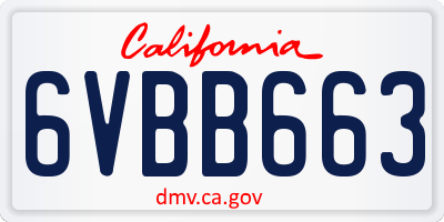 CA license plate 6VBB663