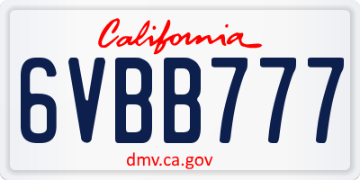 CA license plate 6VBB777