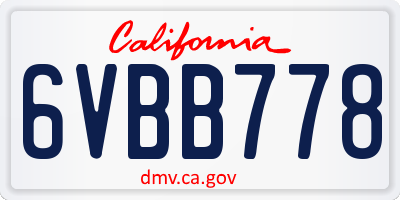 CA license plate 6VBB778
